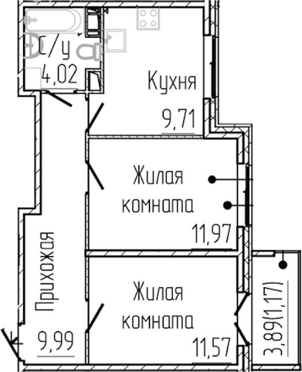 2-комнатная квартира 48.43 м², 4/8 эт., ЖК «SERTOLOVO PARK»